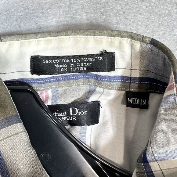 Vintage Christian Dior Monsieur Check Short Sleeve Button Up Shirt Men’s Medium - Picture 12 of 13